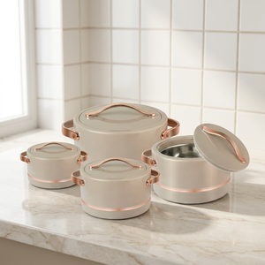 Ensemble de casseroles rondes minimalistes avec couvercles en verre, bordure en cuivre, intérieur en acier inoxydable, durable, lavage à la main uniquement - Product Image 3