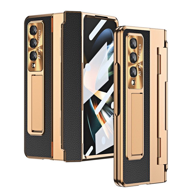 For Samsung Z Fold 7 Phone Case 60% Foldable Screen Hinge Plain Leather Full Coverage Anti-Drop Protective Case Phone Grip FOLD3