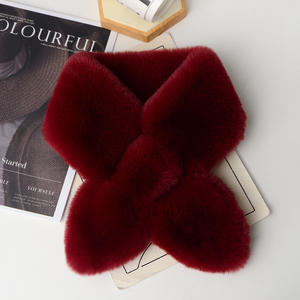 Enfants adultes femmes hiver automne peluche fausse fourrure de lapin épaissir doux croix nœuds papillon duveteux couleur unie écharpe - Product Image 3
