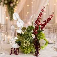 Centre de table en rose artificielle de haute qualité, chemin de table fleuri, couleur bordeaux et vert, pour la décoration de mariage