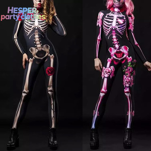 Combinaison de cosplay HESPER pour Halloween, costume pour adultes, style gothique victorien avec imprimé squelette bicolore, nouveauté pour Halloween - Product Image 2