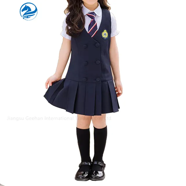 أزياء الصيف الولايات المتحدة الأمريكية المملكة المتحدة زي المدارس الابتدائية تصاميم 2 قطعة الاطفال الزي المدرسي لفتاة