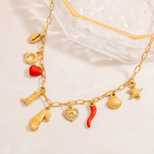 Collar de acero inoxidable con colgante de caballito de mar y concha, chapado en oro, cadena para clavícula, joyería de moda para fiestas - Product Image 3