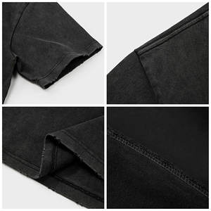 เสื้อยืดฟอกสีลายกราฟฟิกโอเวอร์ไซส์สีดำน้ำหนักวินเทจผ้าคอตตอน100% ทุกข์ออกแบบได้ตามต้องการ - Product Image 5