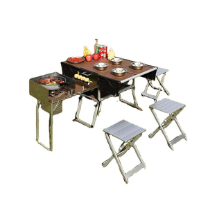 Portable Outdoor Folding Food Trailer Mobile Kitchen Foldable Cooking Grill Dining <b>BBQ</b> Picnic <b>Table</b> and Chair Set for Camping - Product Image 2