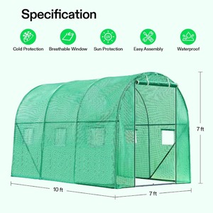 Serre portable, <span class=keywords><strong>tunnel</strong></span> de serre, jardin, serre pour plantes avec couverture en PE verte, porte à fermeture éclair enroulable - Product Image 3