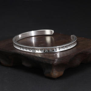 Pulsera de plata de ley 999 para hombre y mujer, brazalete conmemorativo abierto de seis caracteres, joyería fina budista <span class=keywords><strong>Om</strong></span>, maniquí, <span class=keywords><strong>Padme</strong></span>, Hum - Product Image 5