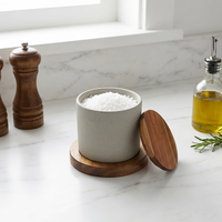 Boîte à sel de l'Himalaya en céramique Kasa Wood avec couvercle et cuillère, récipient de rangement naturel pour le sucre, les épices ou le café