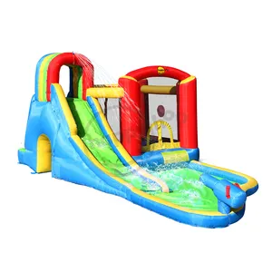 Happy Hop slide kaca serat bouncing rumah Kombo super mario perosotan air dapat ditiup untuk kolam