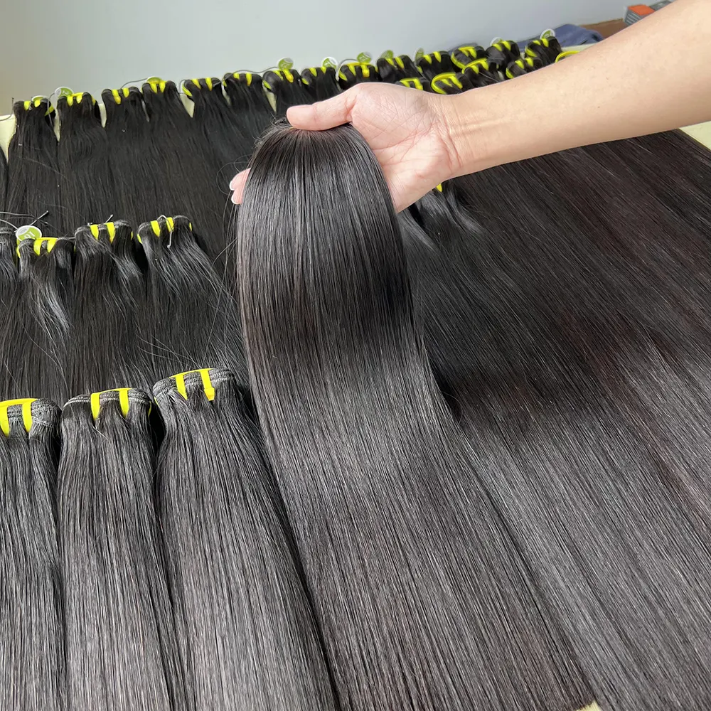 Ciocche di capelli cambogiani crudi ingrosso capelli umani disegnati a doppia ciocca Vietnamese capelli allineati