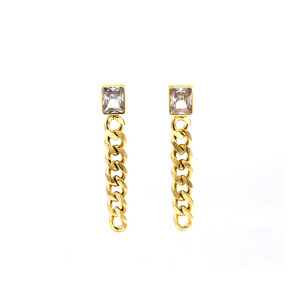 Fashion Stud Earrings Gold Chain Tassel Square Zircon Geometric Design Party Jewelry - Product Image 5