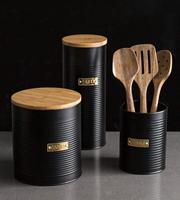 Ensemble de boîtes à couvercle en bambou doré pour thé café sucre boîte à pain stockage maison cuisine plaque signalétique récipient alimentaire avec pot scellé bocaux