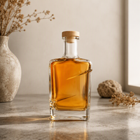 Bouteille de liqueur en verre transparent gaufré à lignes obliques carrées de 500 ml, base lourde, bouteille en verre personnalisée pour l'emballage du whisky, de la vodka et des spiritueux