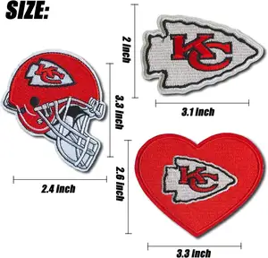 KC Rugby Team Logo Embroidery Patch Helmet and Heart Logo Iron-on Patch for Jacket Backpack Jeans Jacket