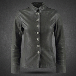 Veste en cuir de mouton véritable personnalisée de style vestimentaire à col montant et fermeture à boutons pour femme - Product Image 4