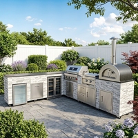 Isla de Cocina para Jardín de Alta Gama Personalizada, Cocina Exterior de Piedra Cultural con Parrilla de Gas Integrada para Patio Trasero de Villa