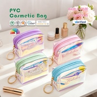 Sacs de toilette holographiques en PVC avec poignée, imperméables, grande capacité, transparents, pour le maquillage