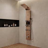 Panneau de douche mural de luxe en acier inoxydable brossé, mitigeur monocommande, jet pluie et massage, vente directe usine sur mesure