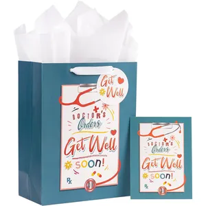 Paper Gift Bag Large Gift Bag with Greeting Card and Tissue Paper Get Well Soon Design Customised Printed LOGO Bag