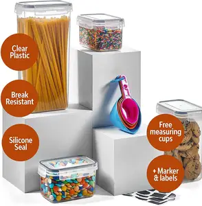BPA 무료 7pcs 투명 플라스틱 컨테이너 세트 밀폐 주방 주최자 상자 식료품 저장실 조직 저장 식품 용기