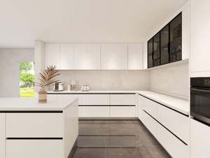 Luxury High Gloss White Kitchen Cabinets Modern Flat Panel Modular Design for Home - Product Image 5