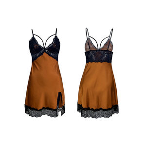 Camisón sin mangas con ribete de encaje satinado para mujer, diseño sin tirantes hasta la rodilla, ropa de dormir de verano de color sólido - Product Image 4