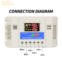 Contrôleur de charge solaire PWM 60A automatique 12V/24V/36V/48V avec triple affichage numérique et double port USB pour système solaire hors réseau