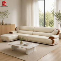 Europäisches Modernes Sofa im Chinesischen Stil aus Hochwertigem Massivholz mit Oberster Schicht aus Schwarzem Gold-Rindsleder für Wohnzimmer und Villa