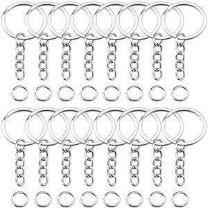 Vente directe usine – Chaîne porte-clés en nickel métallique 25-30 mm, anneau porte-clés rond plat argenté <span class=keywords><strong>avec</strong></span> longue chaîne pour pendentif de sac - Product Image 3