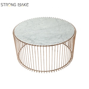 Alambre de oro de acero inoxidable redonda de mármol blanco superior lipscomb mesa de café por kare diseño - Product Image 1