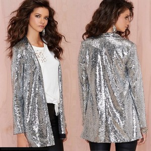 Chaqueta plateada brillante para fiesta de actuación de mujer de alta calidad, chaqueta de <span class=keywords><strong>lentejuelas</strong></span> negras doradas a la moda, chaqueta - Product Image 2