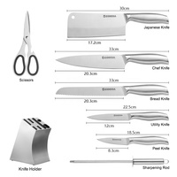 Ensemble de couteaux de cuisine GOODA 8 pièces en acier inoxydable 3Cr13 410, avec manche creux, couteau de chef, couteau à pain, couteau à éplucher, ciseaux, aiguiseur et bloc de rangement