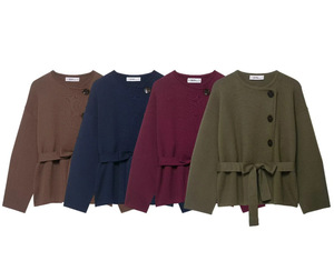 เสื้อคาร์ดิแกนถักสำหรับผู้หญิง - เสื้อสเวตเตอร์โอเวอร์ไซส์ผูกเอวแบบไม่สมมาตรแฟชั่น - Product Image 5