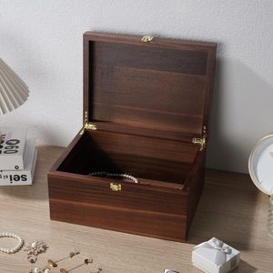 Wooden Jewelry Storage <b>Box</b> With Lid For Rings <b>Earrings</b> Watches Desktop Organizer - Product Image 2