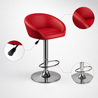 Tabouret de bar pivotant réglable en cuir PU rouge avec dossier incurvé, base en chrome et repose-pieds pour comptoir de cuisine
