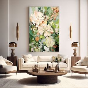Pintura al Óleo Abstracta Minimalista con Flores, Arte en Lienzo Enmarcado Hecho a Mano para Decoración de Hogares Costeros y Hoteles - Product Image 4