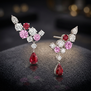 Pendientes colgantes de plata 925 de lujo para mujer con piedras de rubí rosa y blancas, joyería de boda - Product Image 3