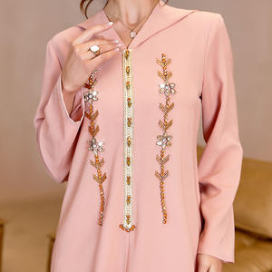 SIPO-vestido musulmán de manga larga para mujer, vestido Abaya modesto con diamantes de imitación y cuentas a mano - Product Image 5