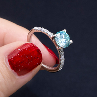 Bague de mariage momanite bleu fantaisie, anneau de fiançailles, coupe ronde, 6.5mm, 1ct, livraison gratuite