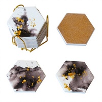 Ensemble de 6 dessous-de-verre hexagonaux en céramique avec support, absorbants et résistants à l'huile, pour la maison, le bar et la table basse