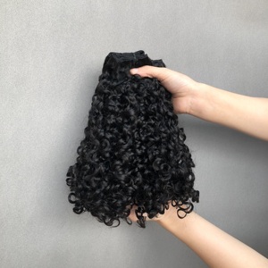 Capelli Umani Brasiliani Super <span class=keywords><strong>Double</strong></span> Drawn all'Ingrosso, Ricci Pixie, Colore Nero Naturale - Product Image 1
