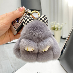 سلسلة مفاتيح من فرو الأرنب الحقيقي 10-سلسلة مفاتيح أرنب أرنب لطيف سلسلة مفاتيح كاواي بشريط مقوس من القطيفة ألعاب للنساء حقيبة جذابة - Product Image 6