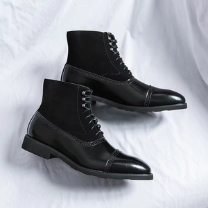 Men's Lace-up High-top Leather <b>Shoes</b> Quality Breathable Genuine Leather Ankle Boots Fashion Trend Business Formal Men's <b>Shoes</b> - Product Image 2