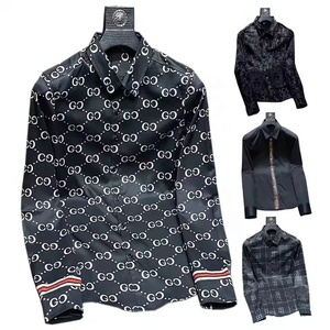 <span class=keywords><strong>Chemise</strong></span> décontractée à manches longues pour hommes pour l'été, le printemps Impression 3D Design Polyester simple boutonnage <span class=keywords><strong>XL</strong></span> rayé anti-rides Satin tissé - Product Image 1