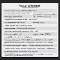 Module d'acquisition de température PT100 RTD à 16 canaux, RS485 Modbus RTU, collecteur de surveillance de température industrielle haute précision