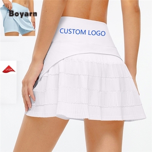 Boyarn กระโปรงกีฬาเอวธรรมชาติระบายอากาศได้ดีของผู้หญิงกางเกงขาสั้นกางเกงขาสั้นผ้าซาตินมีกระเป๋าดีไซน์จับจีบเป็นมิตรกับสิ่งแวดล้อม MIDI - Product Image 1