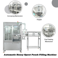 Machine de remplissage et de bouchage automatique de sachets à bec verseur 50-70 BPM, pompe à engrenages à 4 têtes pour le miel, le shampoing, la sauce et les liquides visqueux