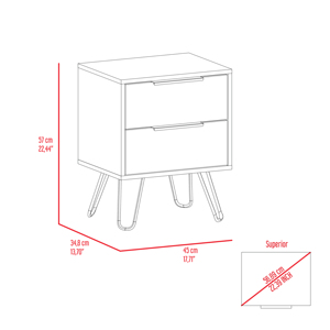 Augusta <b>2</b> <b>Drawer</b> Nightstand Light Oak Wood With Metal Legs Bedroom <b>Storage</b> Side Table - Product Image 6
