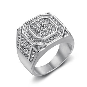 New hip-hop nightclub stainless steel jewelry <b>titanium</b> steel gold-plated full diamond men's <b>ring</b> - Product Image 5