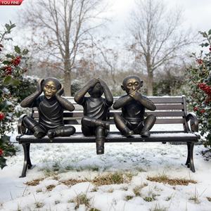 ブロンズ製三猿像セットベンチ、屋外公園庭園装飾用 - Product Image 2